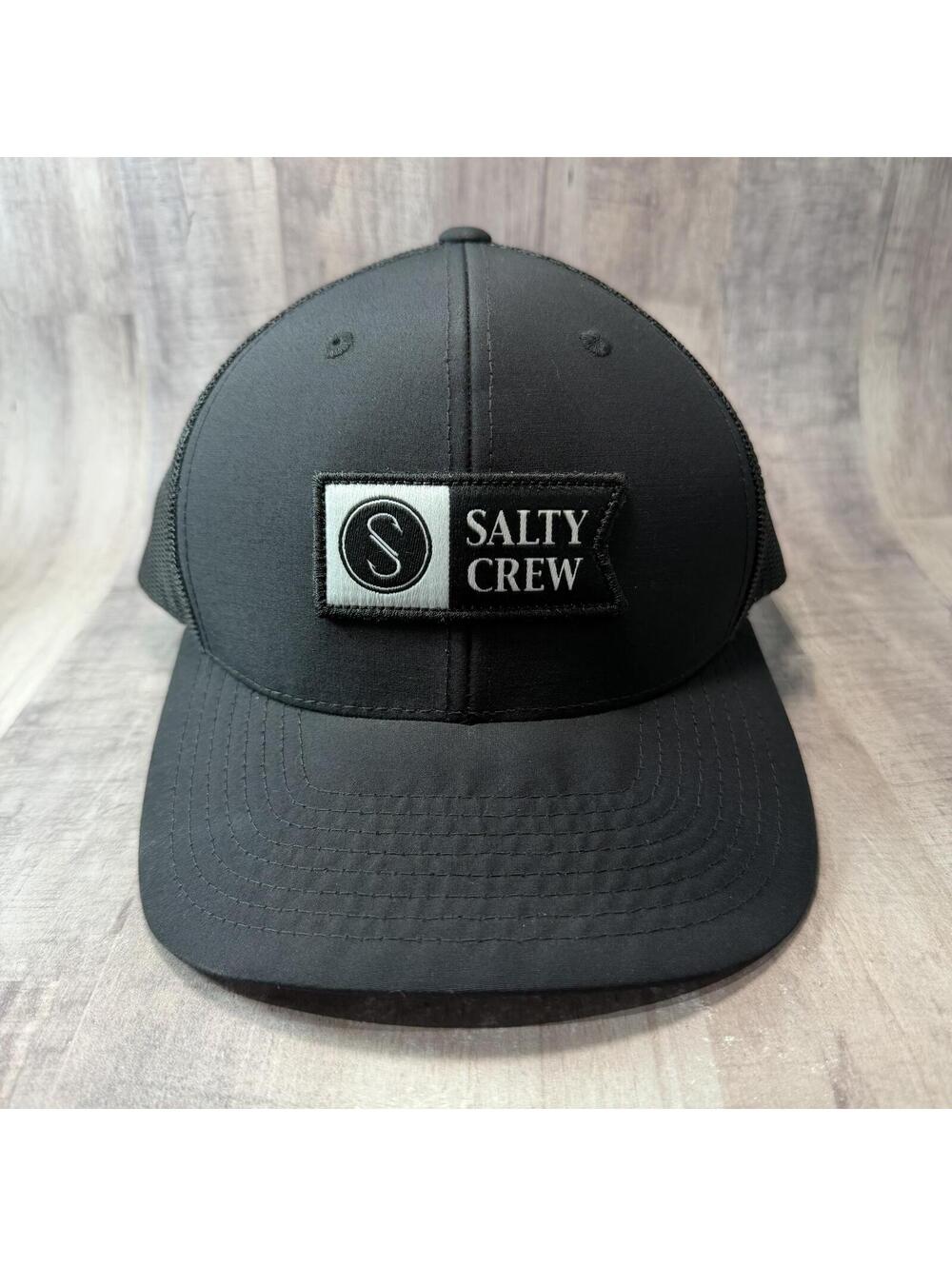 Salty Crew Pinnacle Retro Trucker Hat Mesh Back Black Snapback Water Resistant